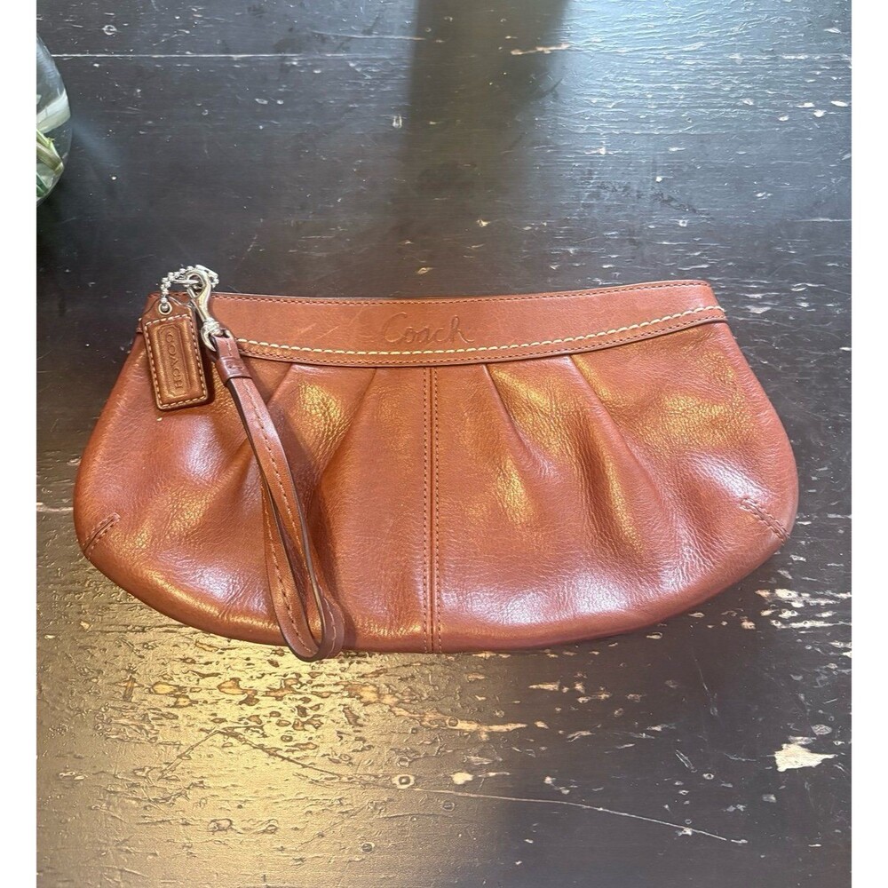 Coach Soho Pleated Brown Leather Wristlet Clutch
